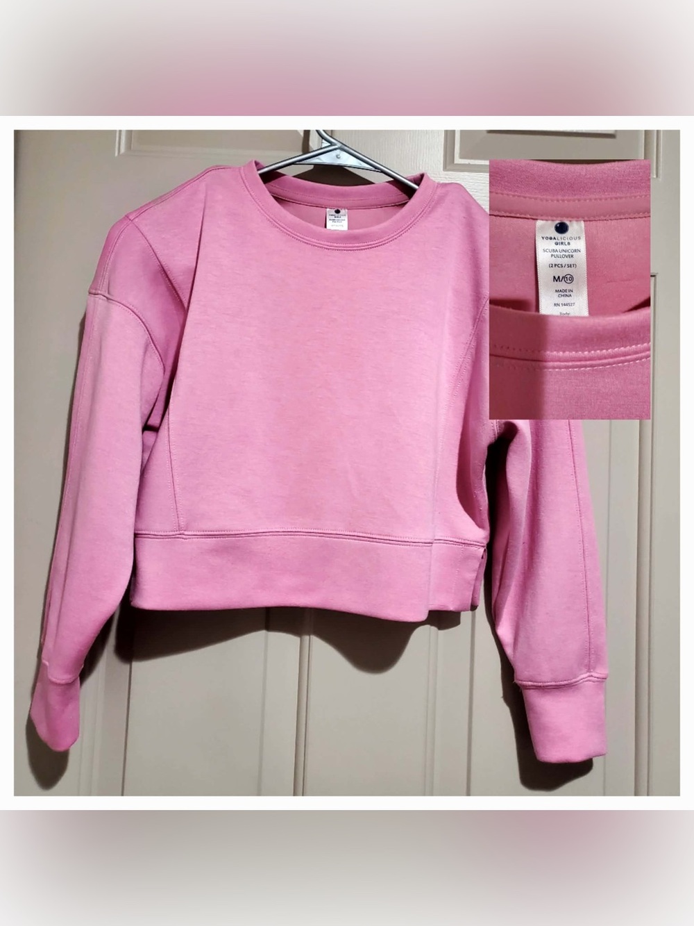 Yogalicious Pink Girls Scuba Cropped Crewneck Sweatshirt
